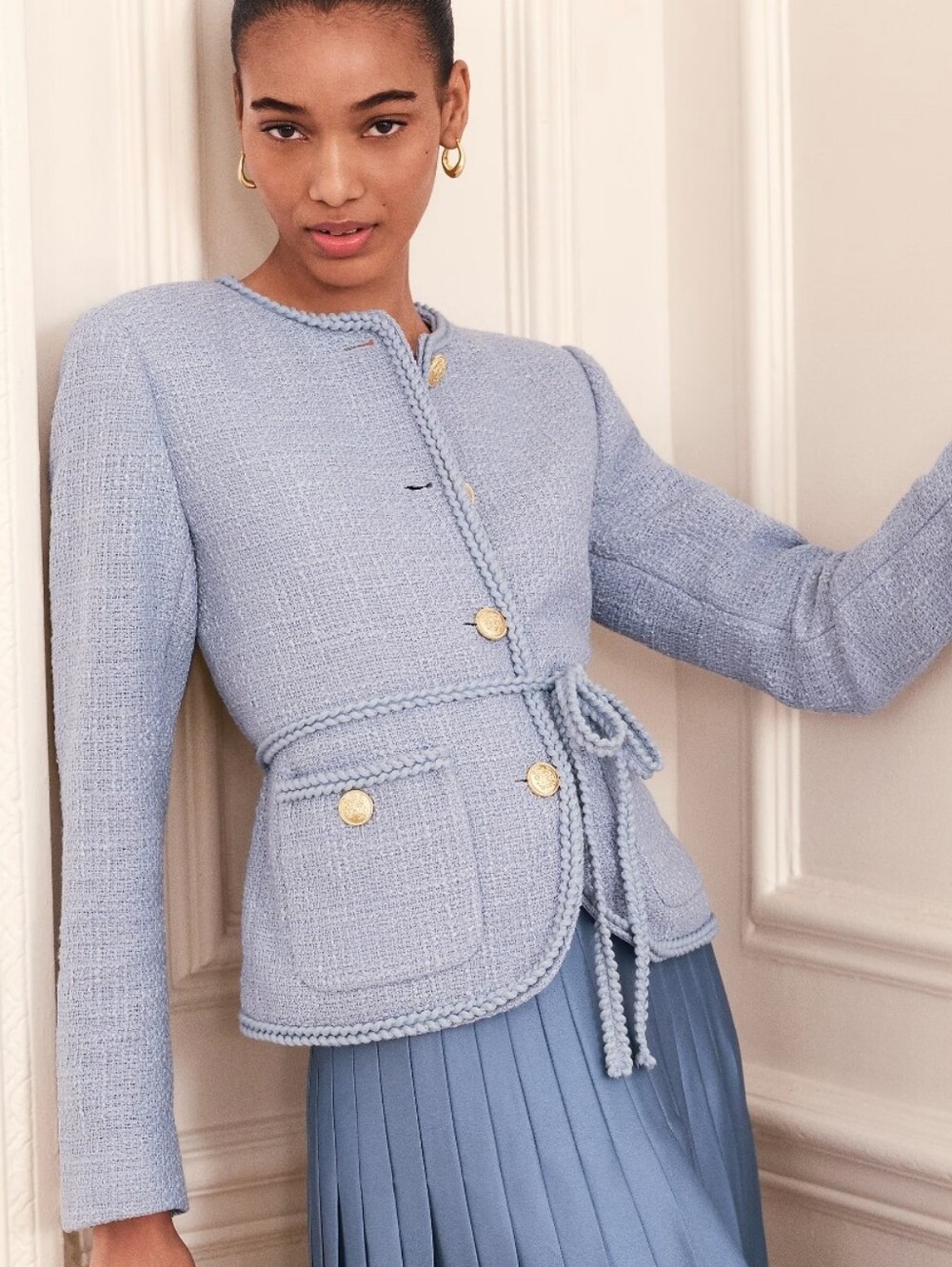 Nwot Ann Taylor Tweed Preppy Belted Jacket Blazor Crest Buttons